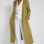 Nadorine Casual Slim Fit Long Blazers Collar Jacket with Flap Pockets