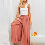 Wide Leg Flowy Pants Summer Boho Elastic Waist Drawstring Palazzo Trousers