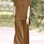 Summer Trousers Suits Matching Sets Short Sleeve Blouse Wide Leg Pants Sets