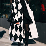 Nadorine Casual Long Sleeve Lapel Printed Notched Collar Warm Midi Jacket Overcoat
