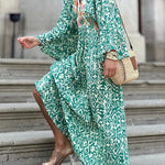 Ledell green totem print v-neck maxi dress