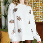 Sequin Patch Rugby Pullover Loose-Fit Long-Sleeved Sweatshirt with Round Neck