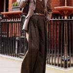 High Waisted Loose Pleated Pockets Solid Color Pants Trousers
