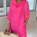 Stitching Round Neck Casual Style Solid Color Long Sleeve Dress