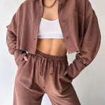 Two Piece Outfits Casual Lounge Sets Long Sleeve Short Casual Shirt with Drawstring Trousers Set