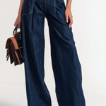 Retro Sleek Sleeveless Dark Denim Wide Leg Jumpsuit