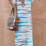 V Neck Loose Short Sleeve Long Dress
