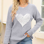 Nadorine Casual Heart Round Neck Pullovers Long Sleeve Sweaters