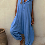 Let's Chill Pocketed Half Button Hooded Loose Jumpsuit