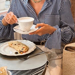 Striped Print Ruffled Long Sleeve Pockets Loose Shirt