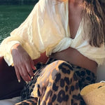 Minka Chiffon Leopard Elastic Waist Pocketed Loose Cargo Pants