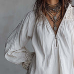 Vintage-style Zip-up Collar Lace-trimmed White Mini Dress