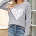 Nadorine Casual Heart Round Neck Pullovers Long Sleeve Sweaters