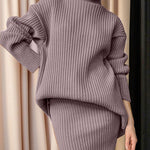 Nadorine Women's Casual Two Pieces Sets Turtleneck Sweater and Midi Skirt Suits