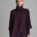 Women's Plum Draped Cotton-Blend Jersey Elegant Turtleneck Embroidered Maxi Dress