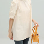Casual Loose Bow-Embellished Solid Color Blouse