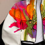 Loose Puff Sleeves Asymmetric Floral Printed Split-Joint High Neck Outerwear