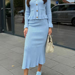 Ruffled Jacket & Flared Skirt Knit Matching Set