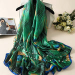 Vintage Peacock Printed Silk Imitation Shawl&Scarf