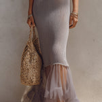 Bohemian Knitted Strappy Maxi Dress With Mesh Hem