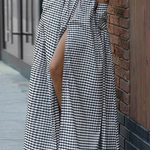 Loose Ruffle Sleeves Buttoned Plaid Pockets Lapel Maxi Dresses Shirt Dress