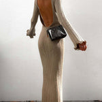 Tranquility Rib Open Back Long Sleeve Long Dress
