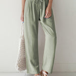 High Waist Trousers Solid Color Palazzo Pant Beach Casual Boho Drawstring Bottoms