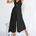 Nadorine Women's Casual Sleeveless Hollows High Waist Bodysuit Spaghetti Strap Loose Jumpsuit Overalls