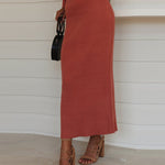 Solid Color Two Piece Set Women Sweater & Comfortable Slim Split Skirt