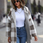 Hooded Loose Plaid Bubble Fleece Cardigan Jacket