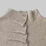 Long Sleeves Pleated Solid Color High Neck Pullovers