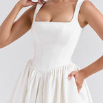 Wide Straps Corset Solid Color Gowns Maxi Dresses-White