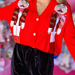 Christmas Nutcracker Sequined Casual Knitted Cardigan
