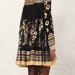 A-Line Long Sleeves Bronzing Printed Split-Joint Mock Neck Mini Dresses