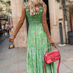 Green-French Sleeveless Floral Suspender Skirt