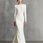 Women's White Elegant Satin Ruched Mermaid Maxi Dress