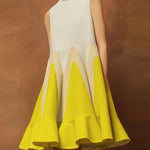 Loose Sleeveless Contrast Color Falbala Round-Neck Mini Dresses