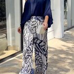 Loose Puff Sleeves Solid Color Off-The-Shoulder Blouses& Printed Pants Two Pieces Set