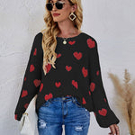 Love Pattern Round Neck Knit Sweater