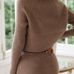 Solid Color Two Piece Set Women Sweater & Comfortable Slim Split Skirt