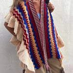 Ruffled ethnic style knitted cardigan