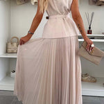 Relaxed and Elegant Pleated Tulle Side Zipper A-line Maxi Skirt