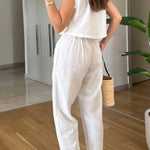 Casual Solid Lapel Vest & Pants Cotton Linen Two-piece Set