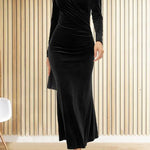 Solid Velvet Long Sleeve V Neck Slim Fit Fishtail Maxi Dress