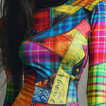 Long Sleeves Skinny Contrast Color Mock Neck Blouses&Shirts Tops