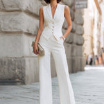 Sleeveless Tailored Vest And Wide-Leg Pants Set