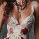Boho-Vintage Elegant Floral Chiffon Ruffle Top
