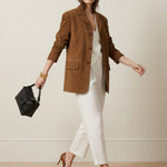 Long Sleeves Loose Buttoned Solid Color Split-Joint Notched Collar Blazer Outerwear