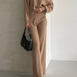 Off-shoulder knit wide-leg pants suit