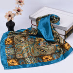 Vintage Bohemian Paisley Print Satin Square Scarf